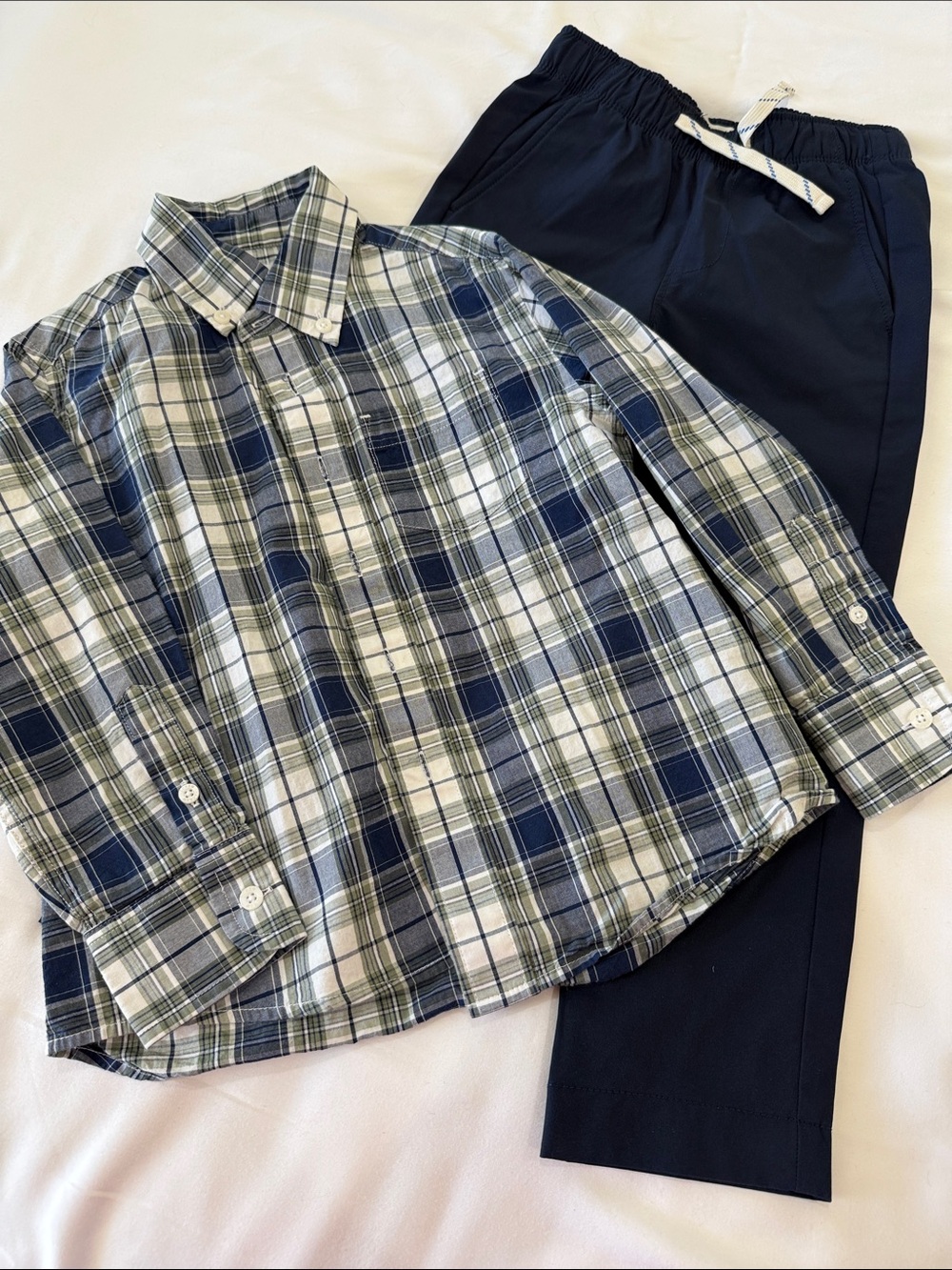 Crewcuts Blue, Green Plaid Button-Down Shirt with performance fabric pants
